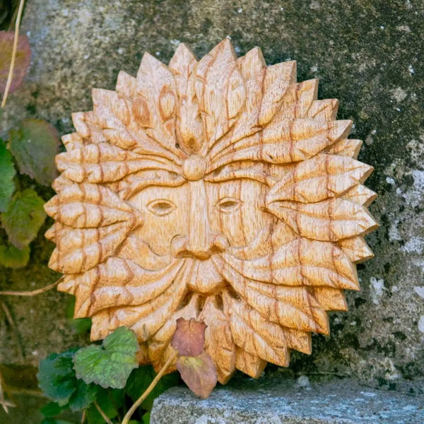Hand Carved Green Man Wooden Plaque