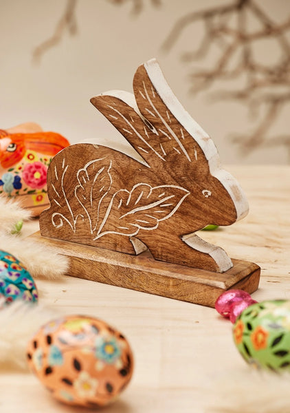 Hand Carved Mango Wood Bunny Rabbit Ornament