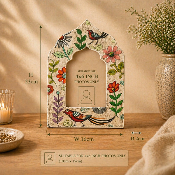 Hand Painted Floral Arched Photo Frame 4 x 6"