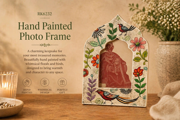 Hand Painted Floral Arched Photo Frame 4 x 6"
