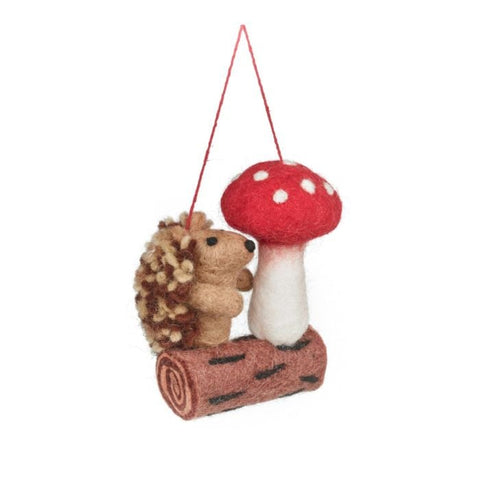 Handmade Felt Willow the Woodland Hedgehog Toadstool Hanging Decoration