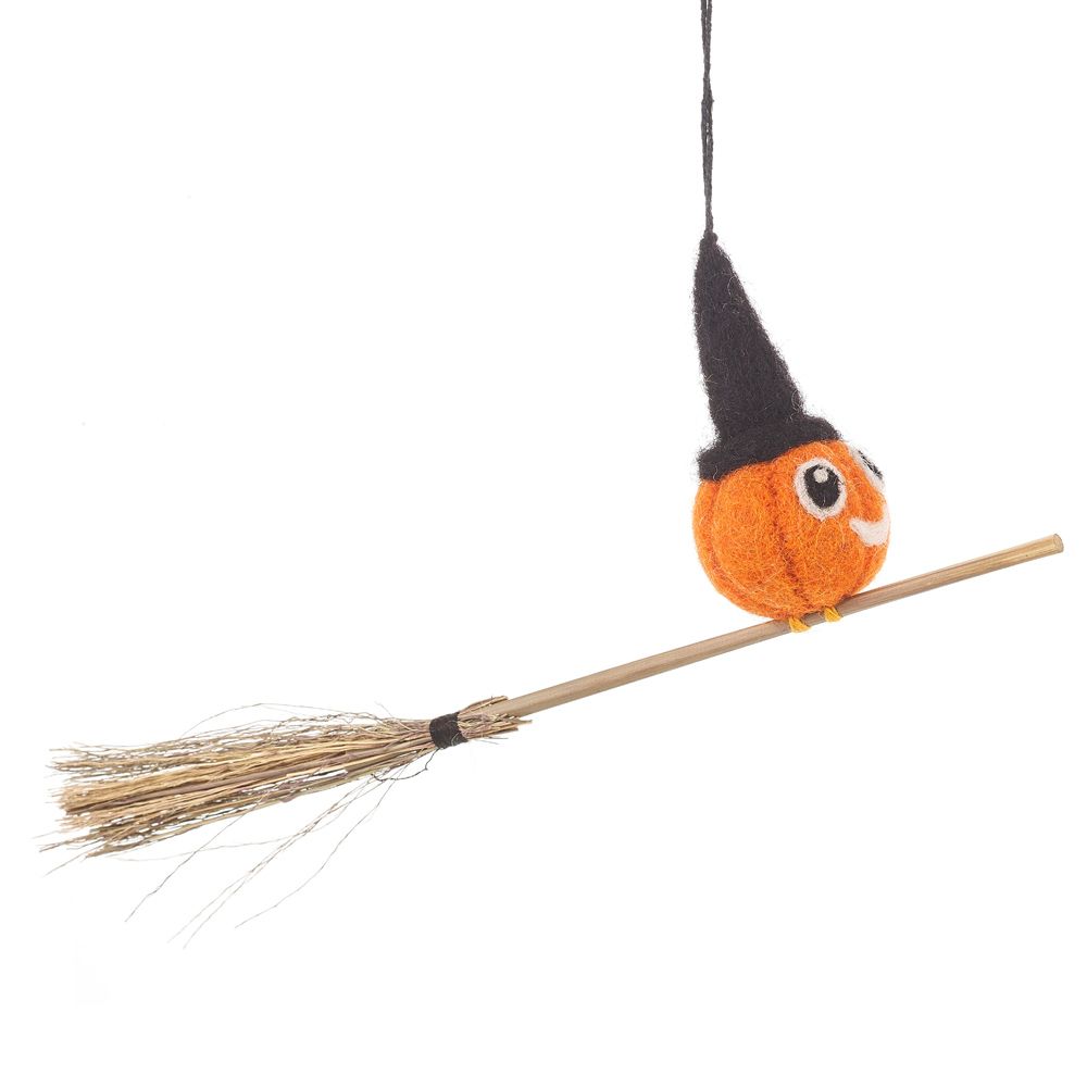 Flying Pumpkin Needle Felted Hanging Decoration