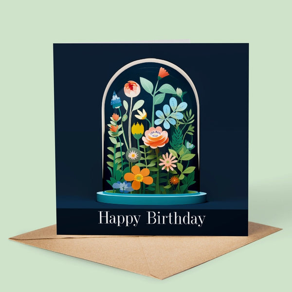 Happy Birthday Flowers Bell Jar Greetings Card GP17
