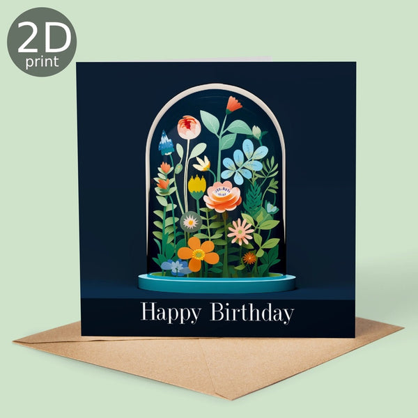 Happy Birthday Flowers Bell Jar Greetings Card GP17
