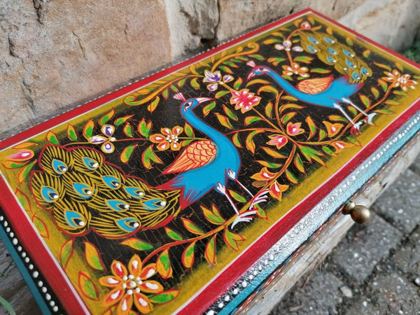Hand Painted Peacock Lidded Box