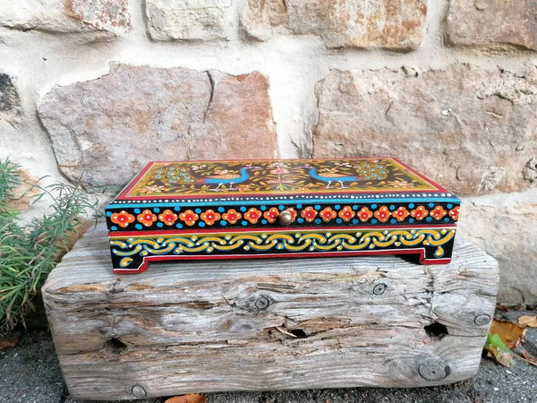 Hand Painted Peacock Lidded Box