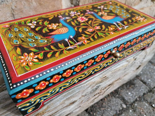 Hand Painted Peacock Lidded Box