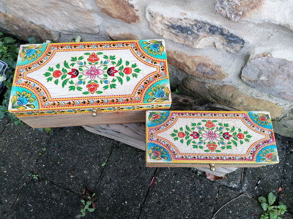 Medium Hand Painted Floral Lidded Jewellery Box