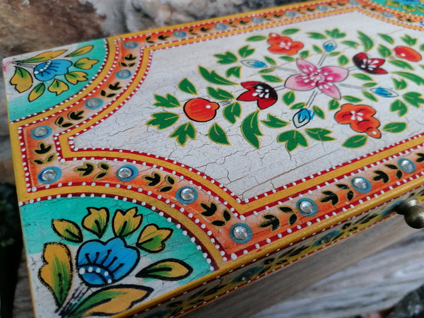 Medium Hand Painted Floral Lidded Jewellery Box