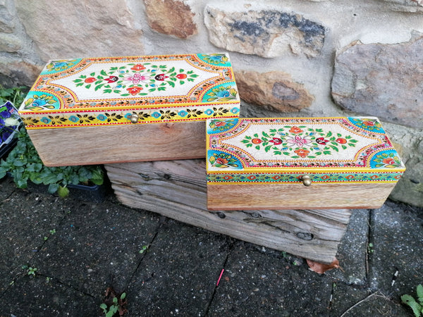 Medium Hand Painted Floral Lidded Jewellery Box