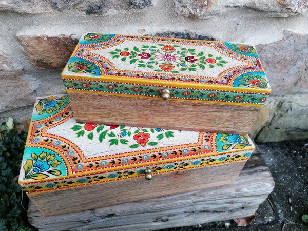Medium Hand Painted Floral Lidded Jewellery Box