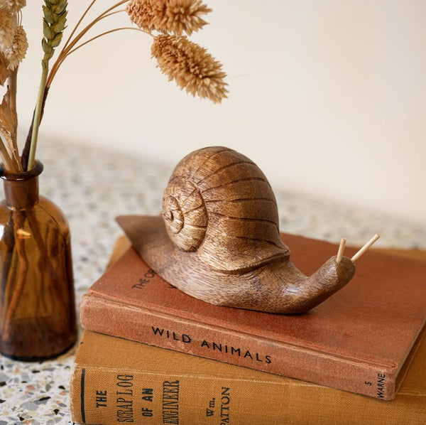 Large Hand Carved Wooden Snail