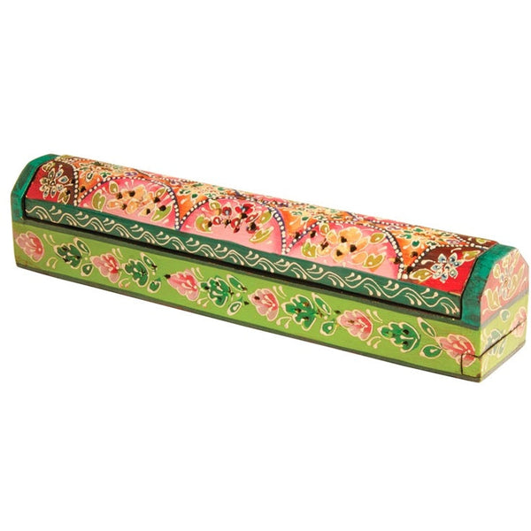 Decorative cylindrical box with floral patterns on a white background