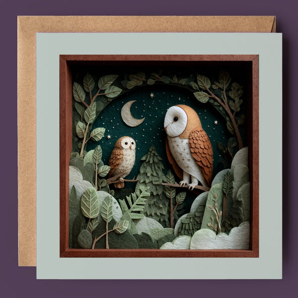 Midnight Barn Owls Greetings Card GP18