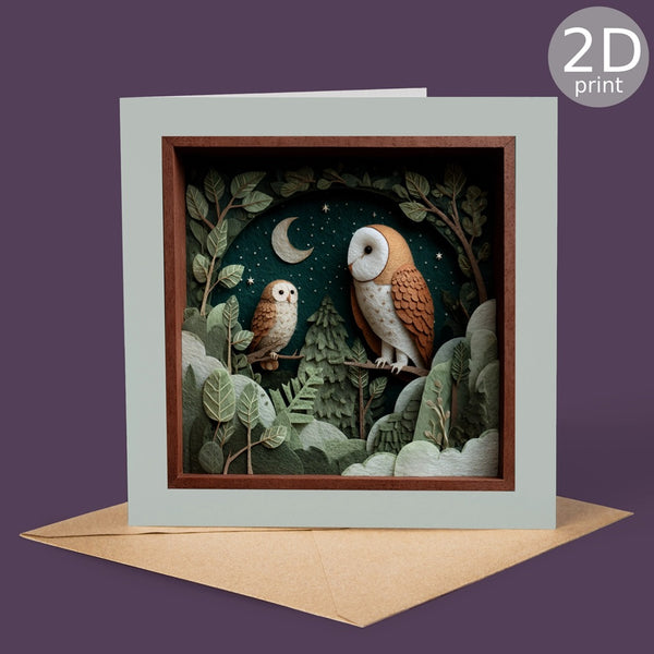 Midnight Barn Owls Greetings Card GP18