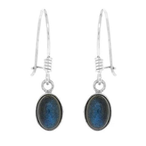Nova Silver Oval Labradorite Drop Earrings