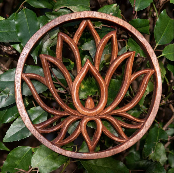 Ornate Lotus Wooden Plaque
