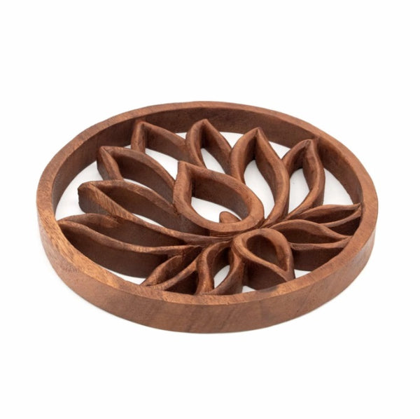 Ornate Lotus Wooden Plaque
