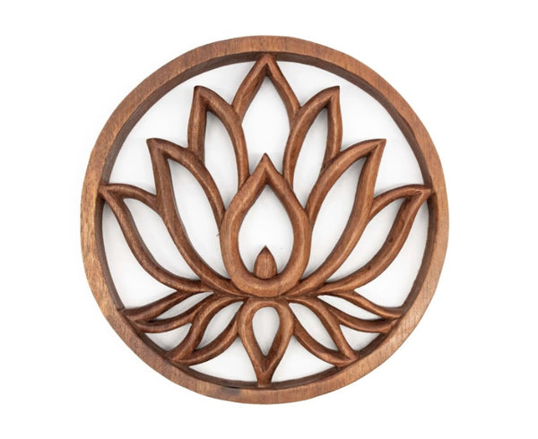 Ornate Lotus Wooden Plaque