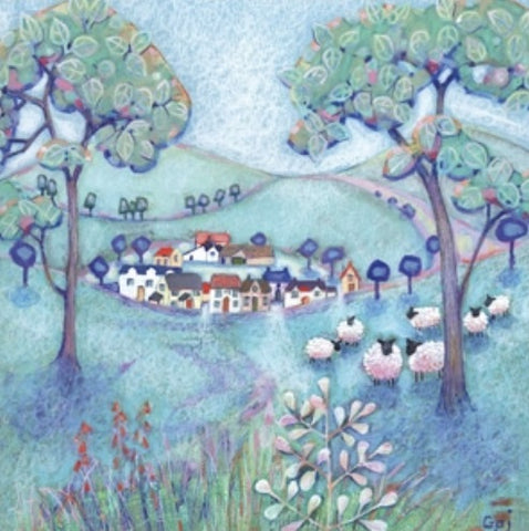 The Sheep and the Village Greetings Card