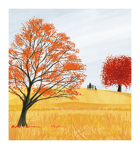 Autumn Dog and Bench Greetings Card