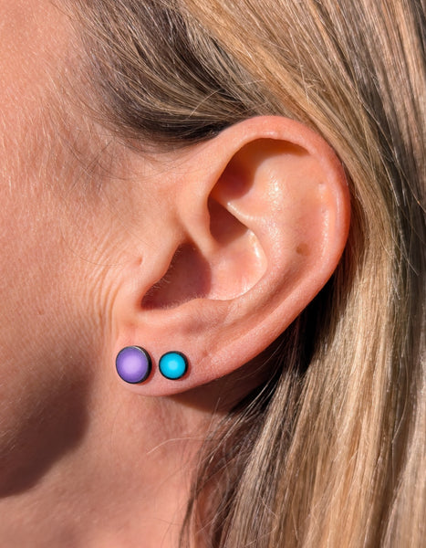 Tiny Blended Teal Green Round Fimo Stud Earrings