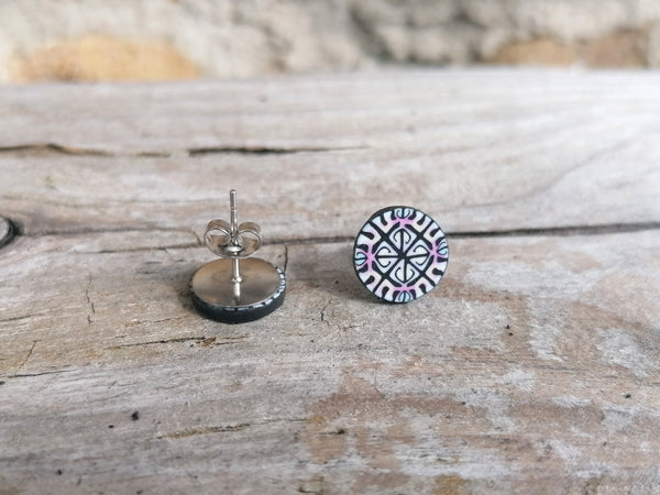 Small Round Tile Cane Fimo Stud Earrings