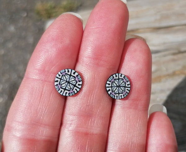 Small Round Tile Cane Fimo Stud Earrings