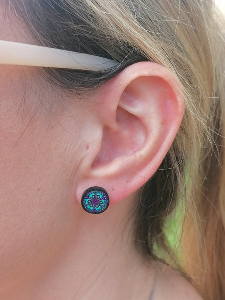 Kaleidoscope Turquoise Purple Fimo Stud Earrings