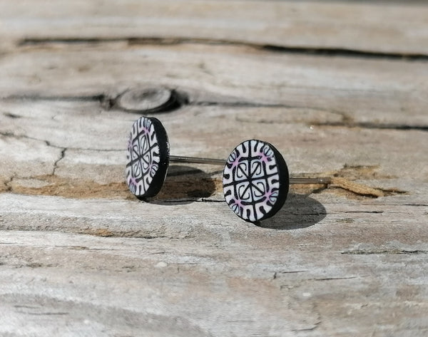 Small Round Tile Cane Fimo Stud Earrings