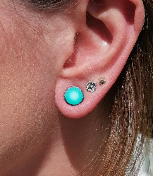 Small Green White Blended Fimo Stud Earrings