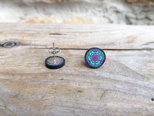 Kaleidoscope Turquoise Purple Fimo Stud Earrings