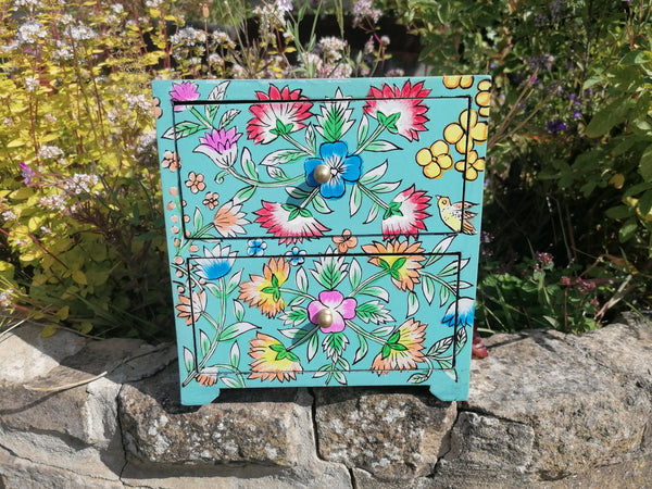 Hand Painted 2 Drawer Turquoise Chest