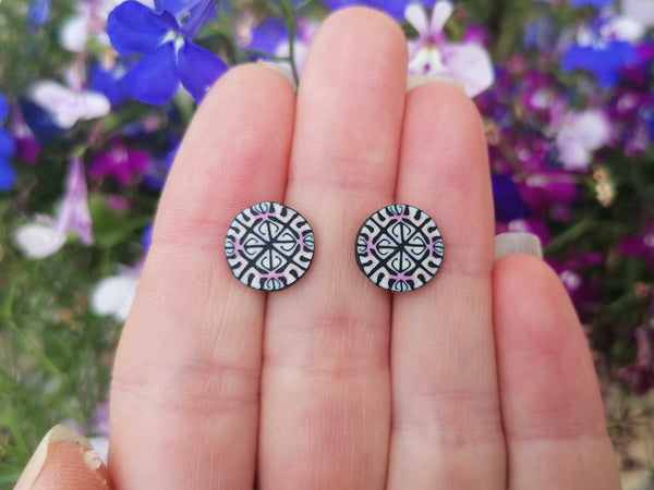 Small Round Tile Cane Fimo Stud Earrings