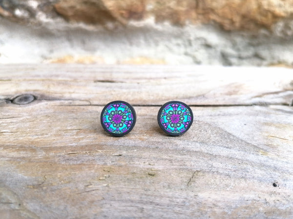 Kaleidoscope Turquoise Purple Fimo Stud Earrings