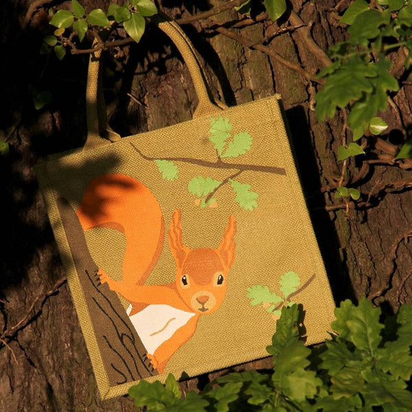 Red Squirrel Jute Shopper Bag