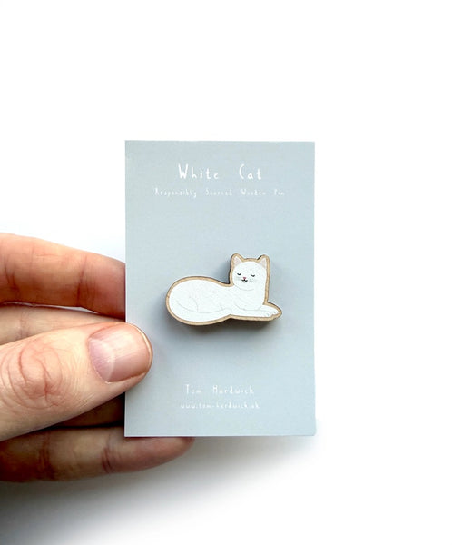 White Cat Wooden Pin