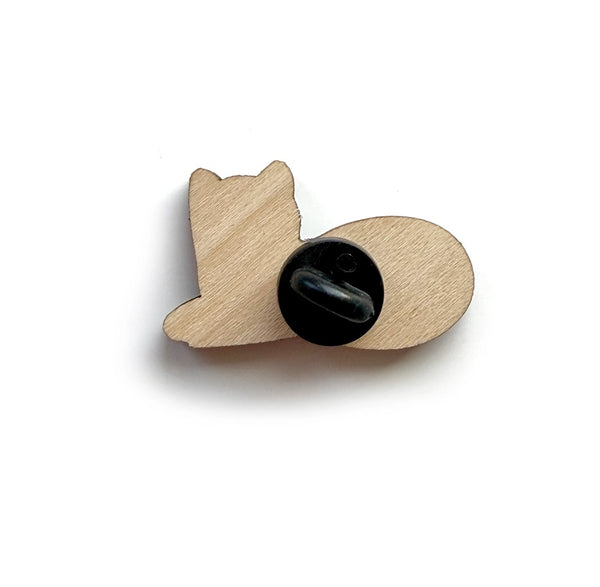 White Cat Wooden Pin