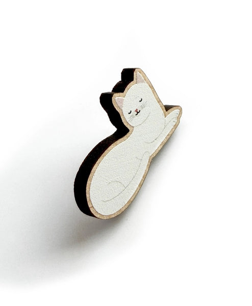 White Cat Wooden Pin