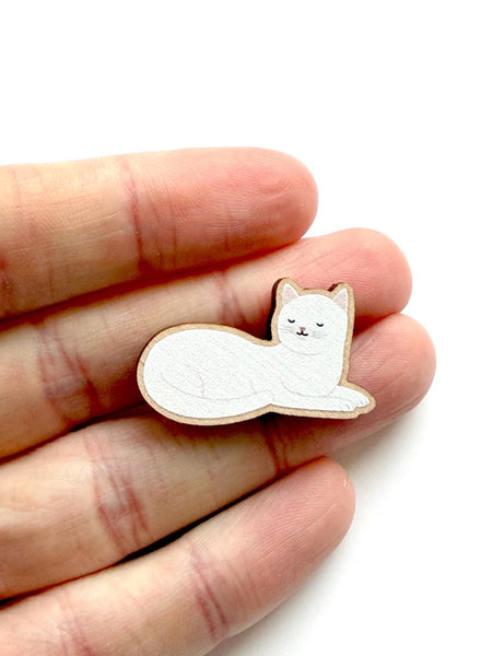 White Cat Wooden Pin