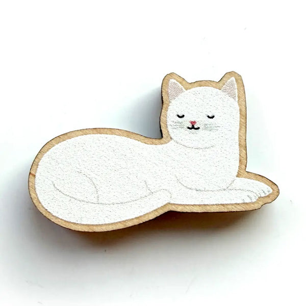White Cat Wooden Pin