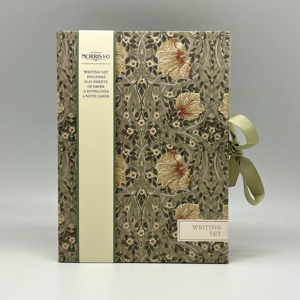 Morris & Co. writing set with floral design on a gray background