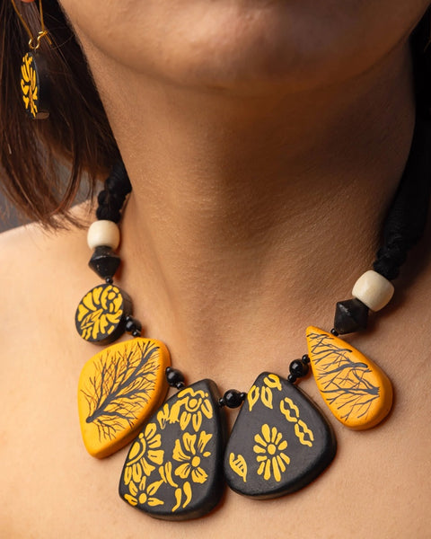 Yellow Dark Forest Clay Jewellery Set