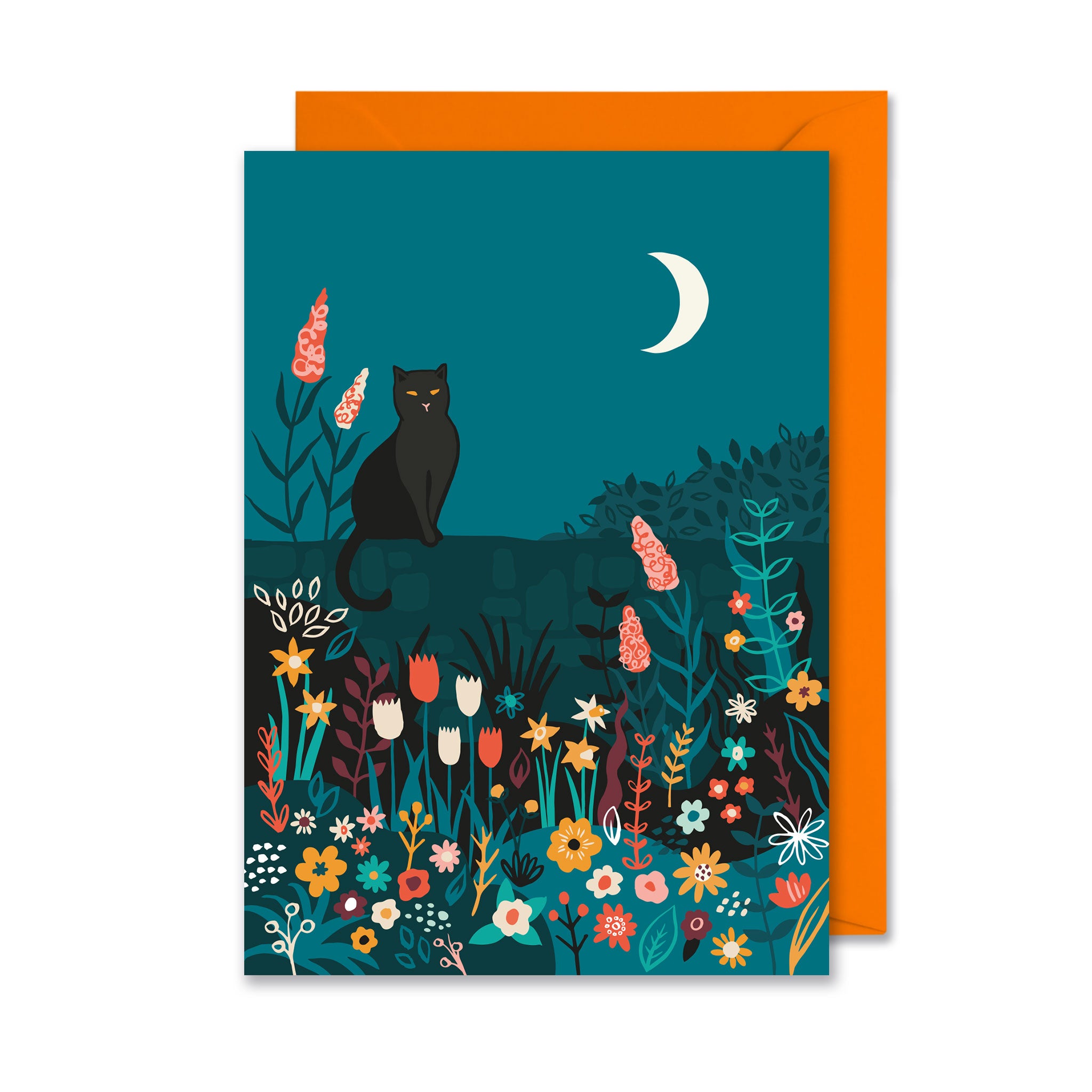 Cat Midnight Garden Greetings Card
