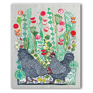 Hens in Poppies Greetings Card