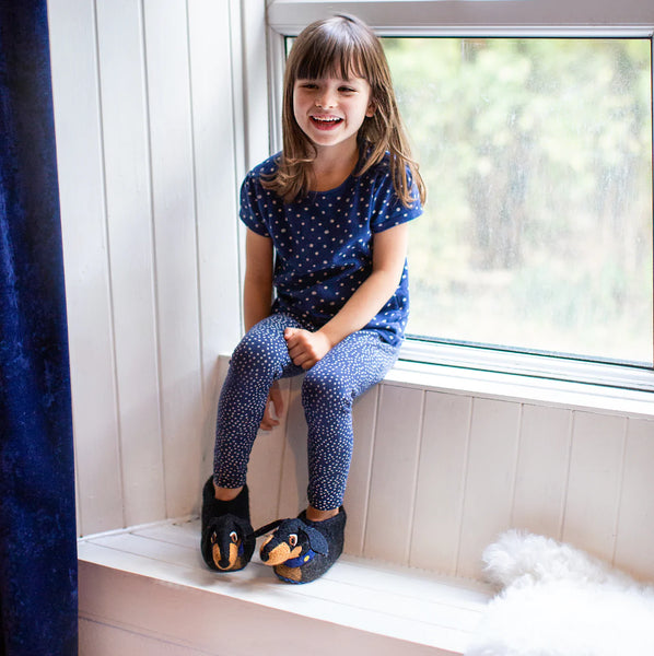 Kids' Dotty Dachshund Felt Slippers