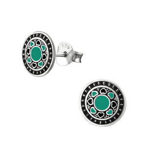 Epoxy Teal Black Sterling Silver Stud Earrings