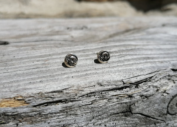 Sun and Moon Sterling Silver Stud Earrings