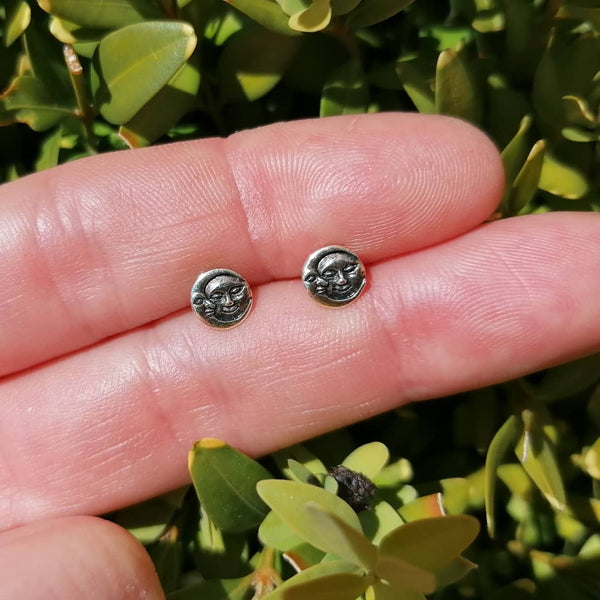 Sun and Moon Sterling Silver Stud Earrings