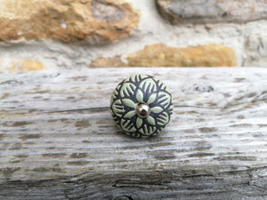 Ceramic Doorknob with Black Flower